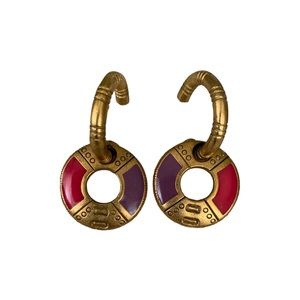 BJI vintage earrings in gold with purple and pink .